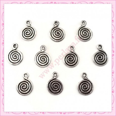 Lot de 20 breloques sequins ronds tourbillon en métal 13mm