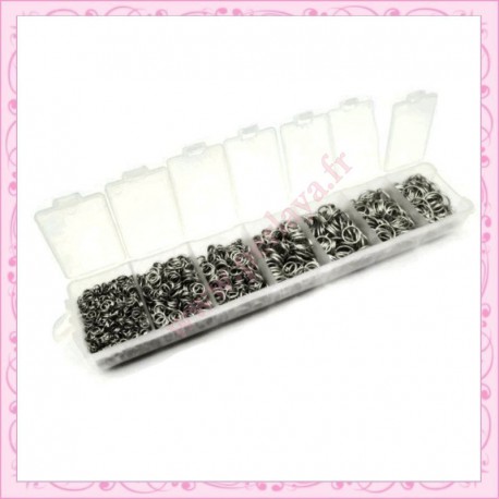 Boite de 1500 anneaux en métal noirs 3mm - 4mm - 5mm - 6mm - 7mm - 8mm 