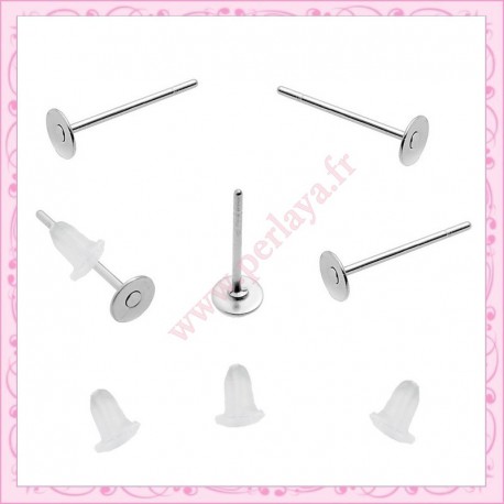 Lot de 1000 clous 4mm + bouchons pour boucles d'oreilles argentés
