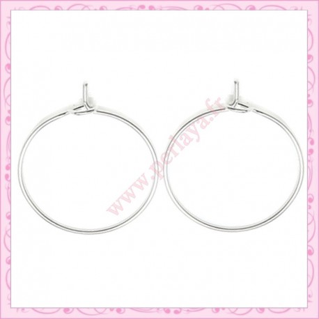  25 créoles argentés clair 25mm en métal