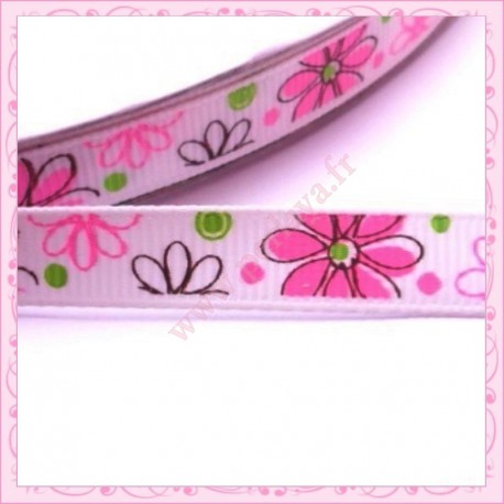 4 mètres de ruban 9mm motif fleur