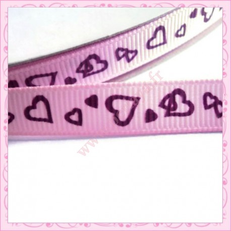 4 mètres de ruban 9mm rose thème coeur