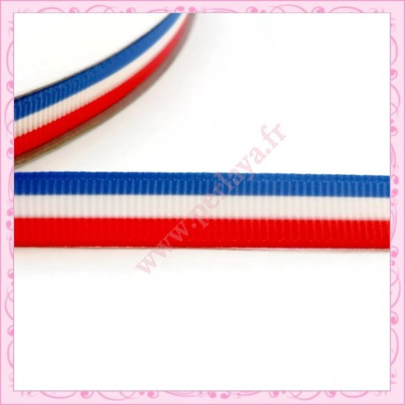 4 mètres de ruban 9mm thème drapeau France bleu blanc rouge