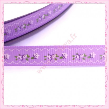 4 mètres de ruban 9mm violet motif fleur