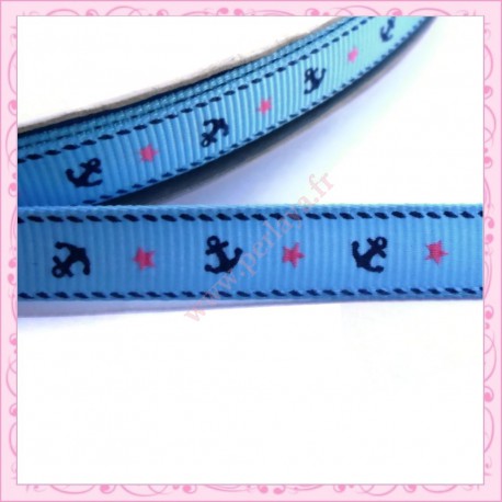 4 mètres de ruban bleu 9mm motif ancre
