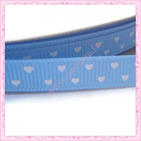 4 mètres de ruban bleu 9mm motif coeur