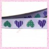 4 mètres de ruban 9mm violet thème coeur violet et vert