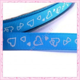 4 mètres de ruban bleu 9mm motif coeur