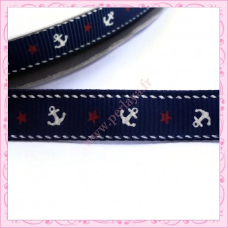 4 mètres de ruban bleu nuit 9mm motif ancre