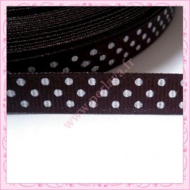 4 mètres de ruban chocolat 9mm motif pois blanc