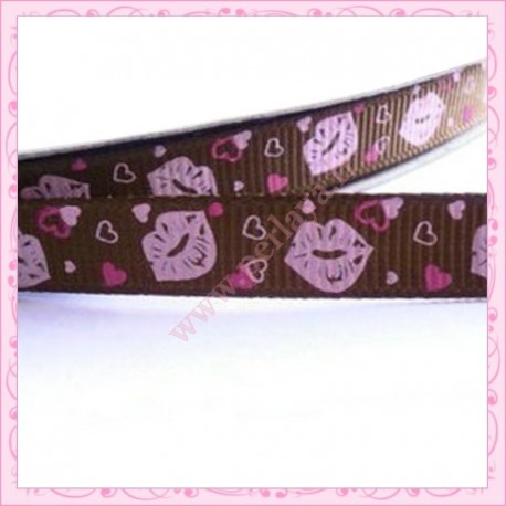 4 mètres de ruban marron 9mm motif bouche