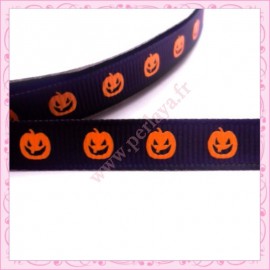 4 mètres de ruban noir 9mm motif citrouille orange