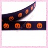 4 mètres de ruban noir 9mm motif citrouille orange