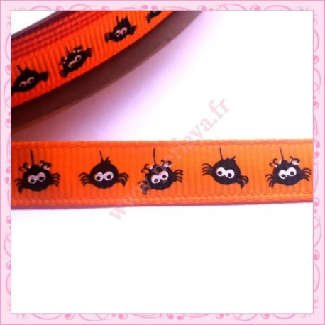 4 mètres de ruban orange 9mm motif araignée