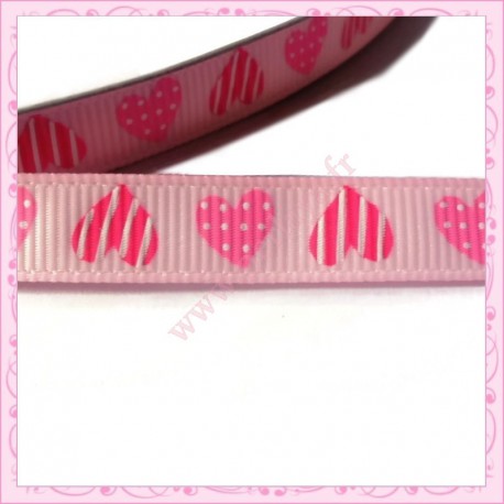4 mètres de ruban rose 9mm motif coeur