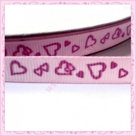 4 mètres de ruban rose 9mm motif coeur