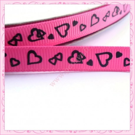 4 mètres de ruban rose 9mm motif coeur