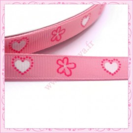 4 mètres de ruban rose 9mm motif coeur
