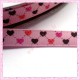 4 mètres de ruban rose 9mm motif coeur rose et marron