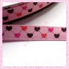 4 mètres de ruban rose 9mm motif coeur rose et marron