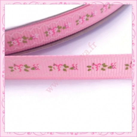 4 mètres de ruban rose 9mm motif fleur