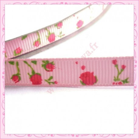 4 mètres de ruban rose 9mm motif fleur