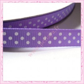 4 mètres de ruban violet 9mm motif pois blanc