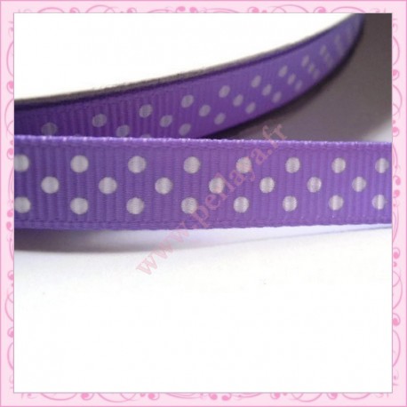 4 mètres de ruban violet 9mm motif pois blanc