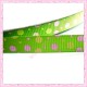 4 mètres de ruban vert 9mm motif pois rose et jaune