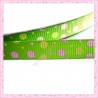 4 mètres de ruban vert 9mm motif pois rose et jaune