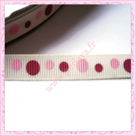 4 mètres de ruban vanille 9mm motif pois rose