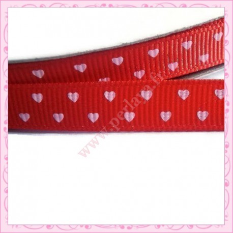 4 mètres de ruban rouge 9mm motif coeur