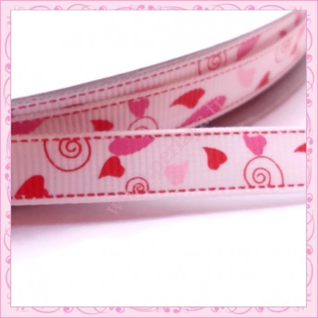 4 mètres de ruban rose et rouge 9mm motif coeur