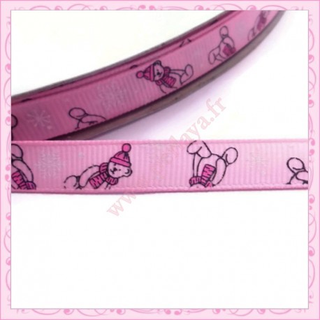 4 mètres de ruban rose 9mm thème nounours oursons