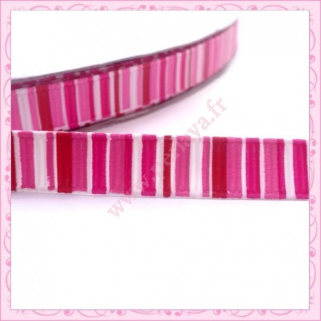 4 mètres de ruban rose 9mm motif rayure