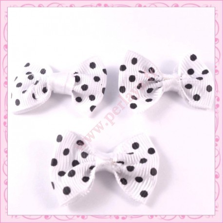 10 grandes appliques noeuds blanche à pois noir