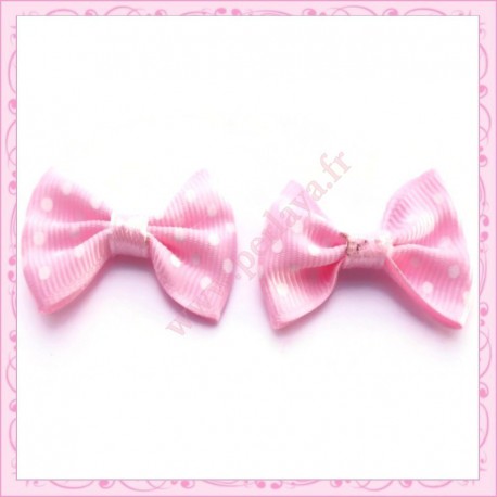 10 grandes appliques noeuds pois rose