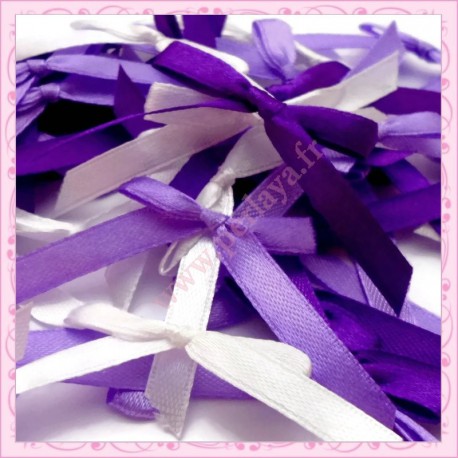 mix de 50 noeuds satin violet, lilas et blanc