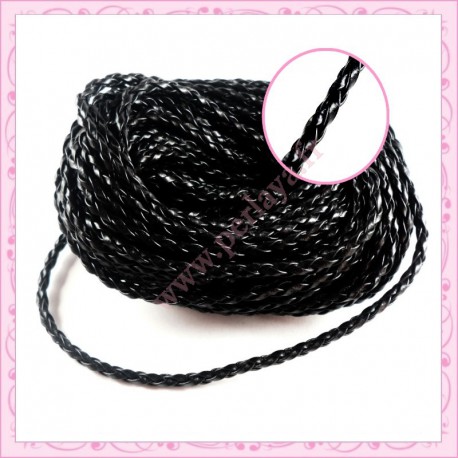 10 mètres de cordon en simili cuir noir tréssés 3mm