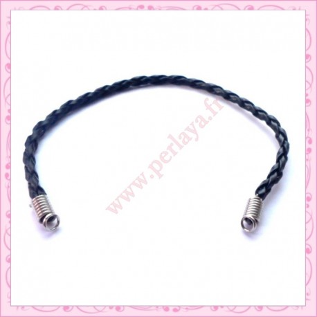 3 bracelets simili cuir tressés noir 22cm