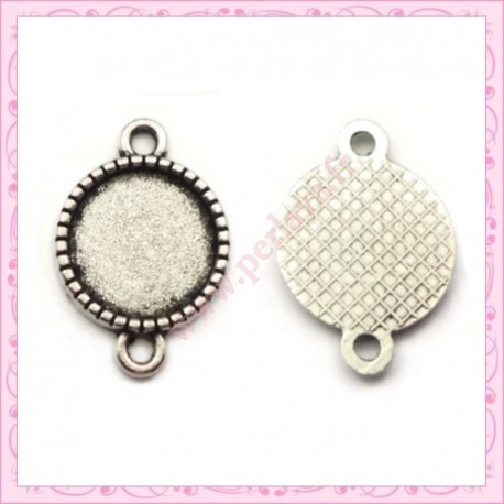 Lot de 50 connecteurs avec support cabochon 14mm argentés en métal