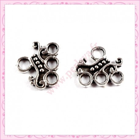 Lot de 50 connecteurs 3 multi-rangs en métal argenté 13mm