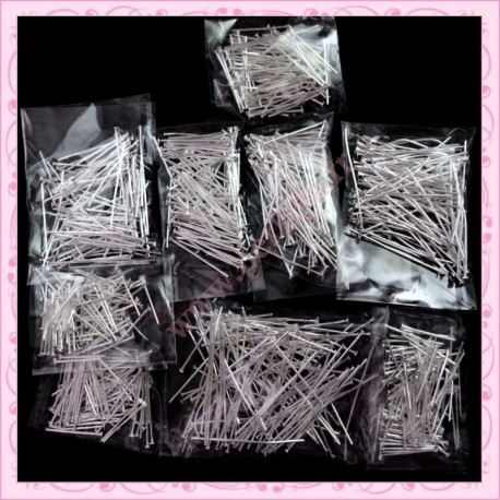 Lot de 900 tiges argentées à têtes plates de 16mm à 40mm