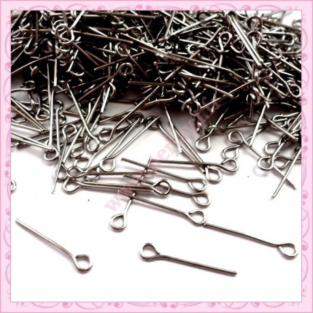 Lot de 500 tiges argentées foncées à oeil 18mm