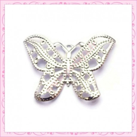 Lot de 15 estampes filigranes papillons argentées 3cm