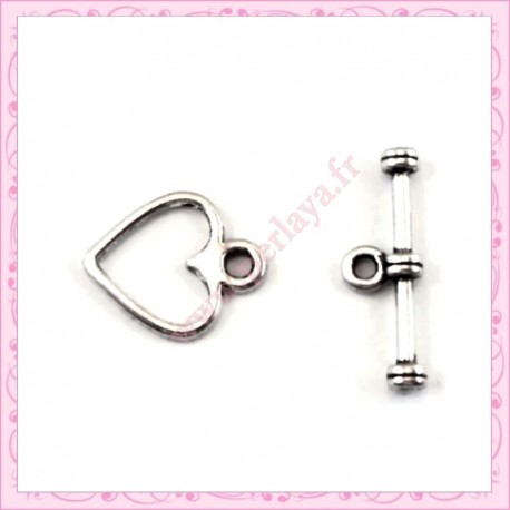 Lot de 50 fermoirs toggles argentés coeurs