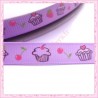 4 mètres de ruban violet 9mm motif cupcake