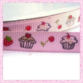 4 mètres de ruban rose 9mm motif cupcake