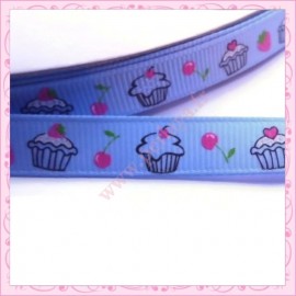 4 mètres de ruban bleu 9mm motif cupcake