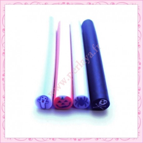  4 canes fimo halloween, fantôme, citrouille, araignée, tête mort